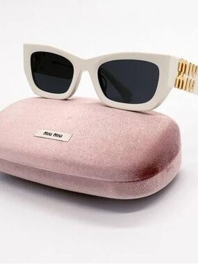 Miu Miu MU09WS White Cat-Eye Sunglasses with Gold Accentse